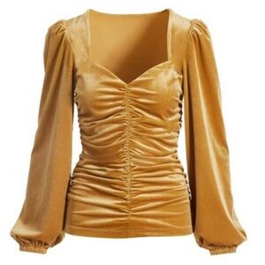 Boston Proper Gold Ruched Long Sleeve Top - Size M